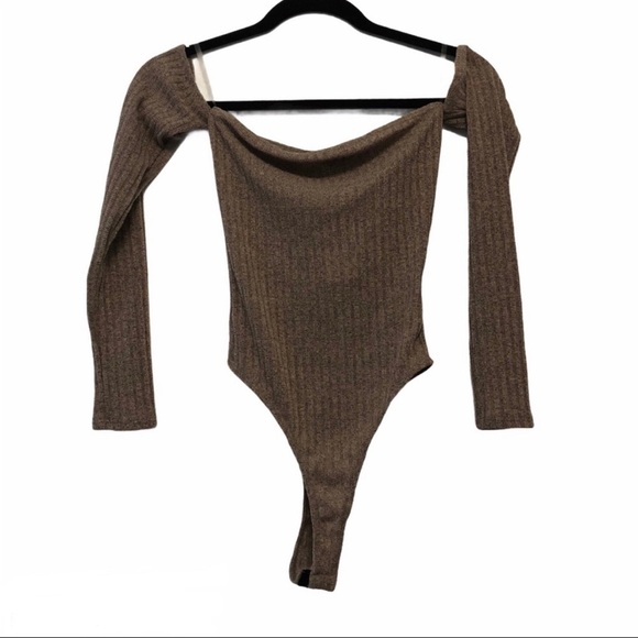 Windsor Tan Over-The-Shoulder Long Sleeve Bodysuit - Picture 1 of 4